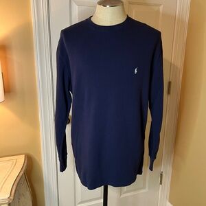 EUC Mens Polo Ralph Lauren Waffle Knit Crew Neck L/S T-Shirt Navy Size XL